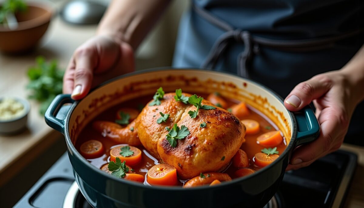 Chapon en cocotte en fonte : mode d'emploi pour une cuisson parfaite et sans stress